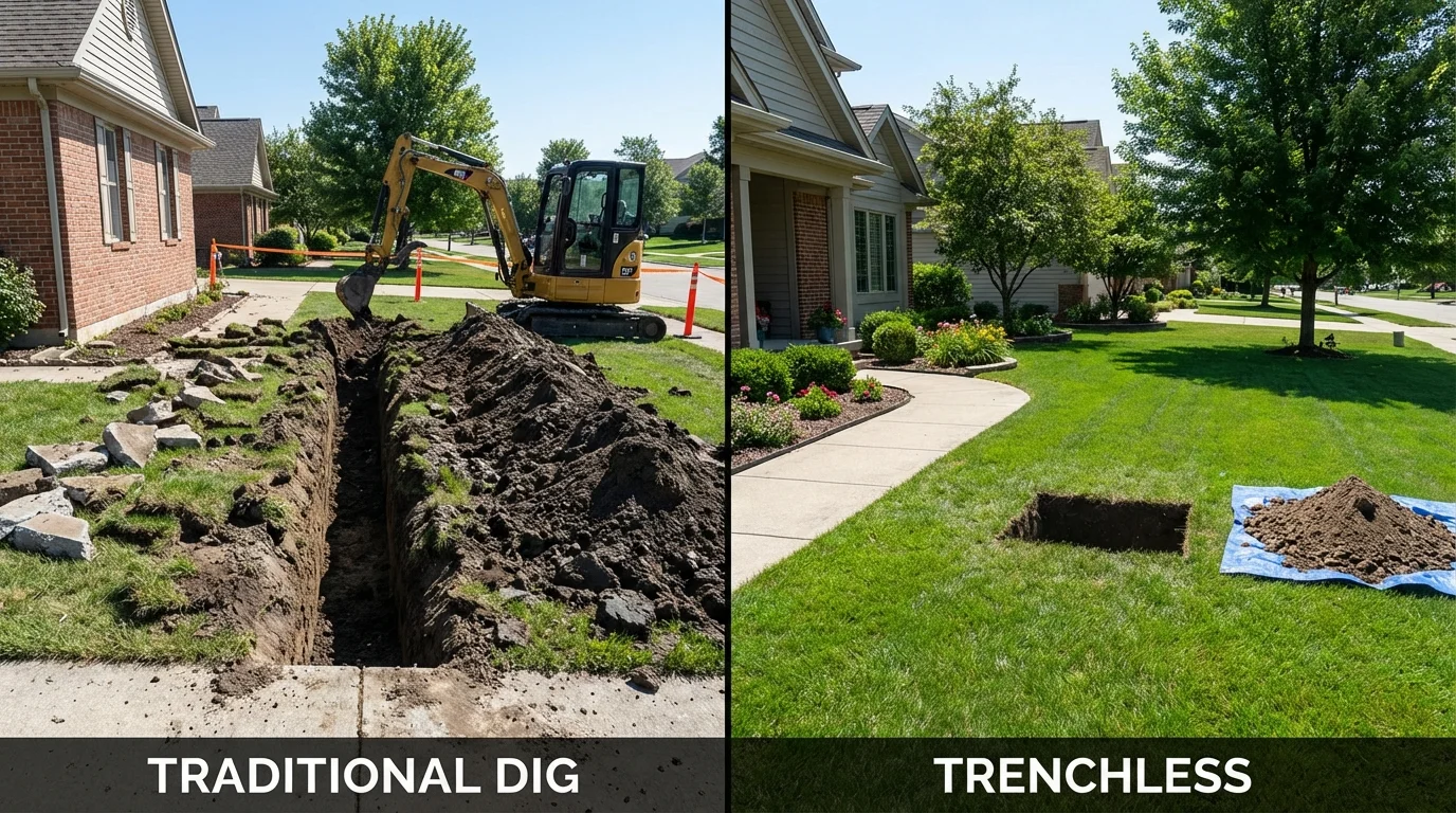 Trenchless sewer repair with minimal yard damage versus traditional excavation in Willard, OH